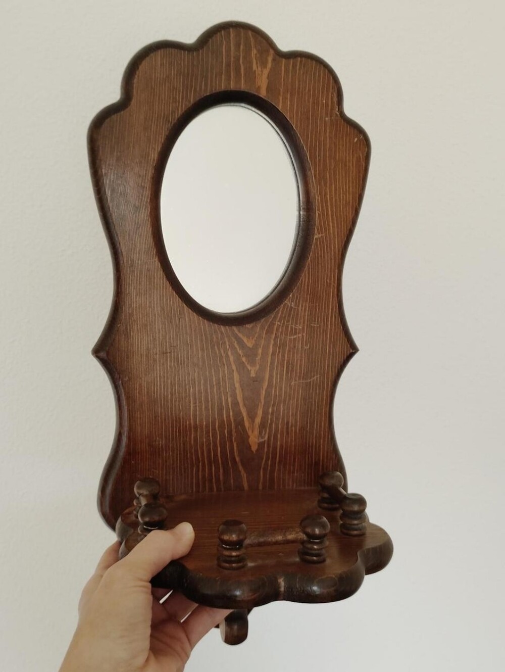 Vintage Wall Mounted Wood Shelf & Mirror
